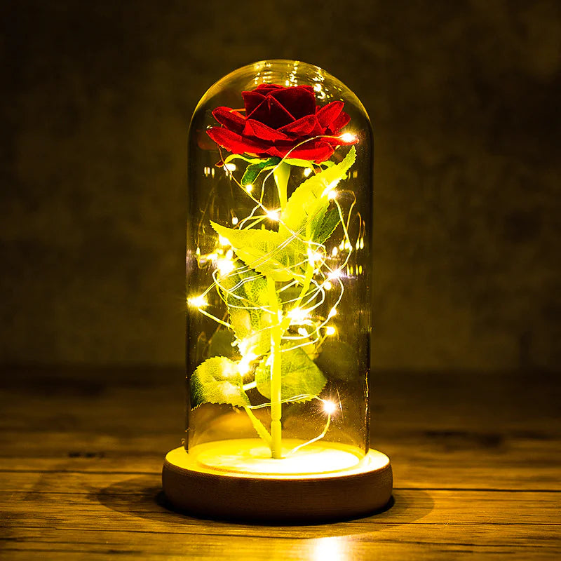 Rose Glass Dome with LED Light Gift Ornaments