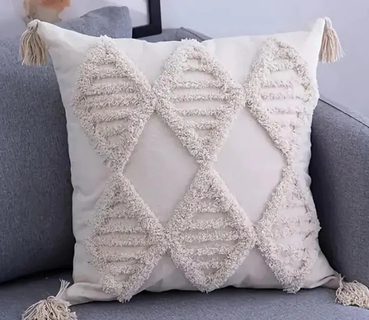 Tufted Throw Pillowcase with Tassels for Home Decor