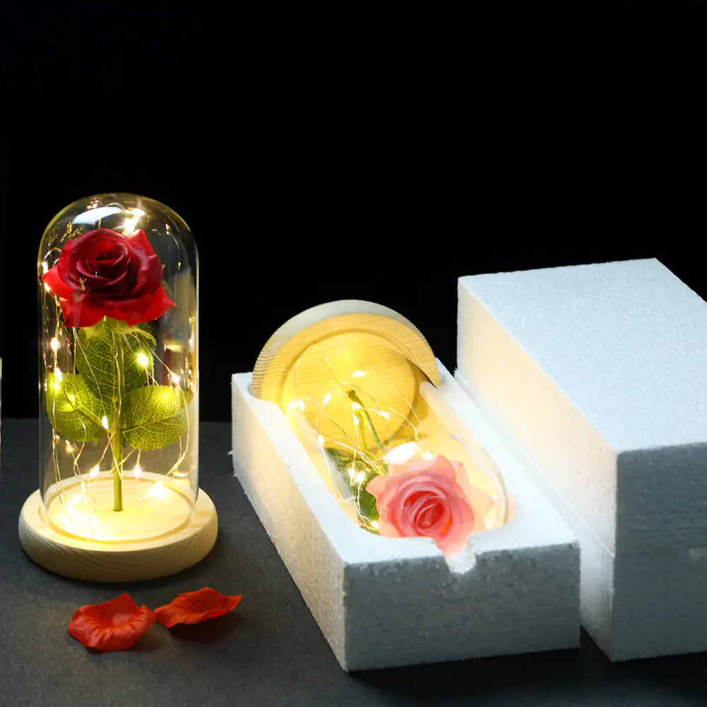 Beauty and the Beast Glass Dome Rose LED Light