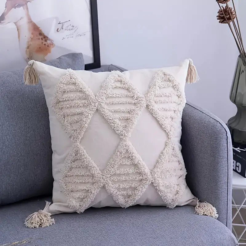 Tufted Throw Pillowcase with Tassels for Home Decor