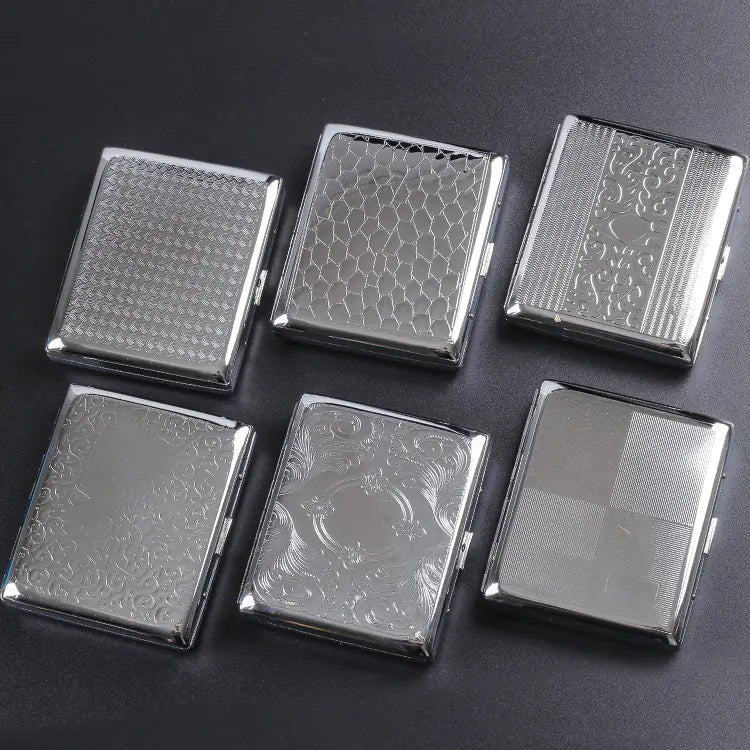 Silver Portable Metal Cigarette Case for 20 Cigarettes