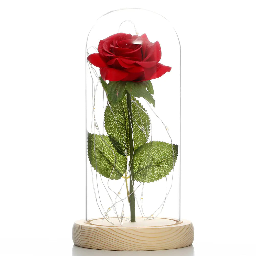 Beauty and the Beast Glass Dome Rose LED Light