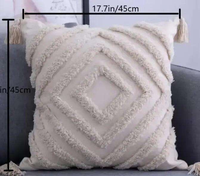 Tufted Throw Pillowcase with Tassels for Home Decor
