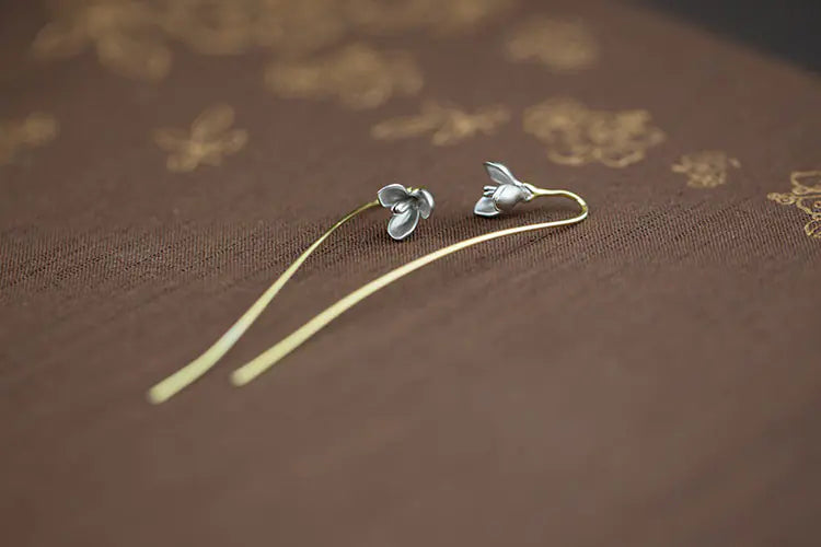 Gold-Plated Silver Magnolia Flower Earrings, S925