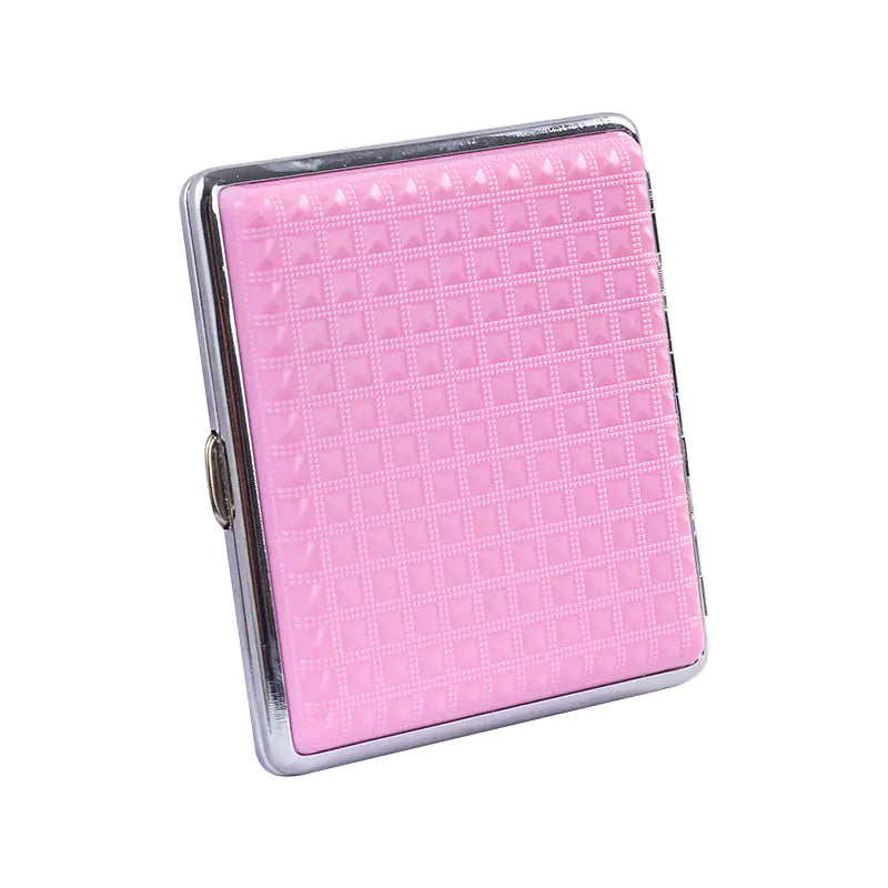 Metal Cigarette Case with Grid Pattern for Men and Women
