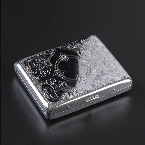 Silver Portable Metal Cigarette Case for 20 Cigarettes