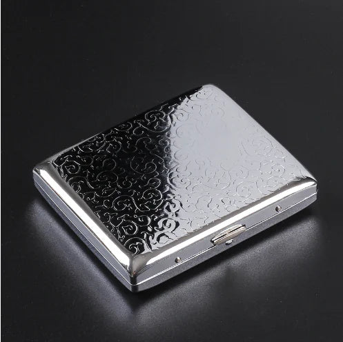 Silver Portable Metal Cigarette Case for 20 Cigarettes