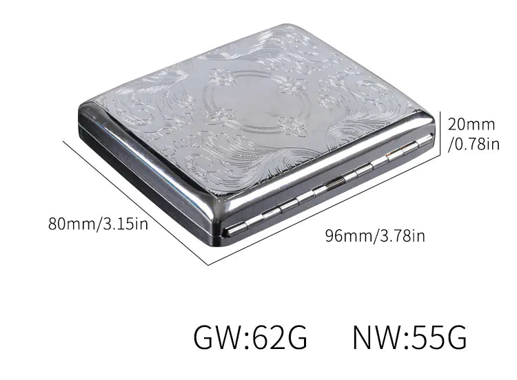 Silver Portable Metal Cigarette Case for 20 Cigarettes