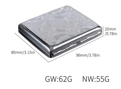 Silver Portable Metal Cigarette Case for 20 Cigarettes