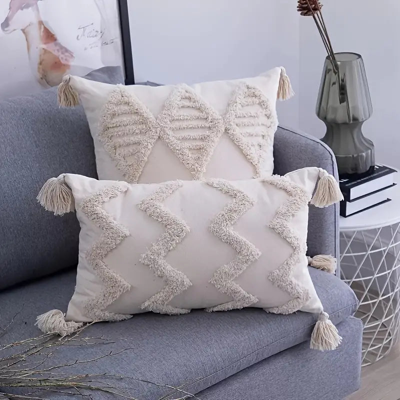 Tufted Throw Pillowcase with Tassels for Home Decor
