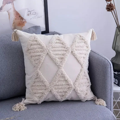 Tufted Throw Pillowcase with Tassels for Home Decor