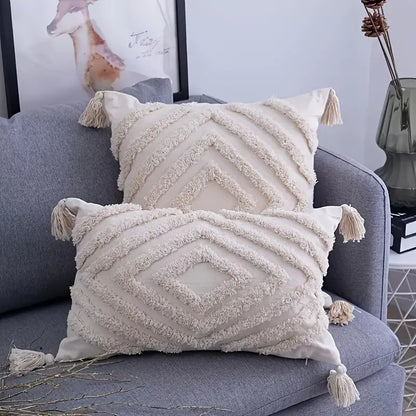 Tufted Throw Pillowcase with Tassels for Home Decor