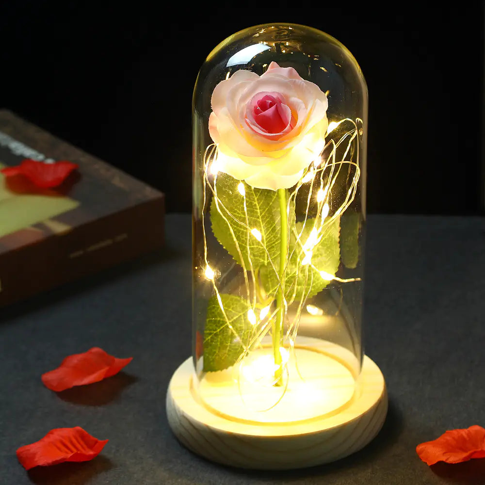 Beauty and the Beast Glass Dome Rose LED Light