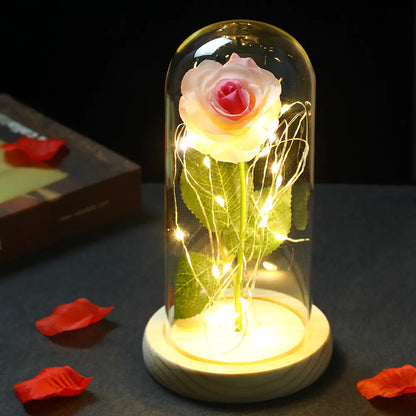 Beauty and the Beast Glass Dome Rose LED Light