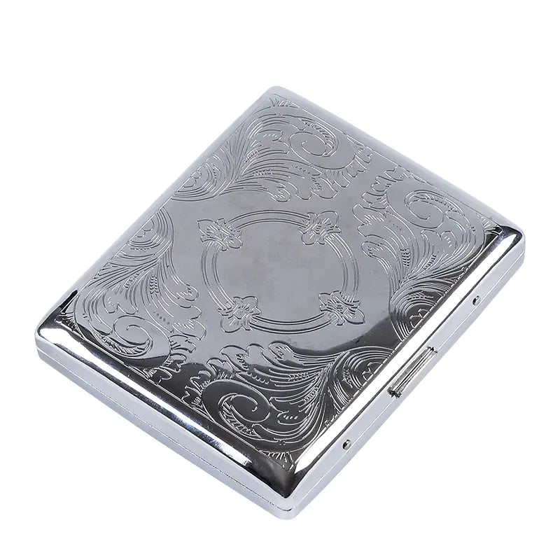 Silver Portable Metal Cigarette Case for 20 Cigarettes