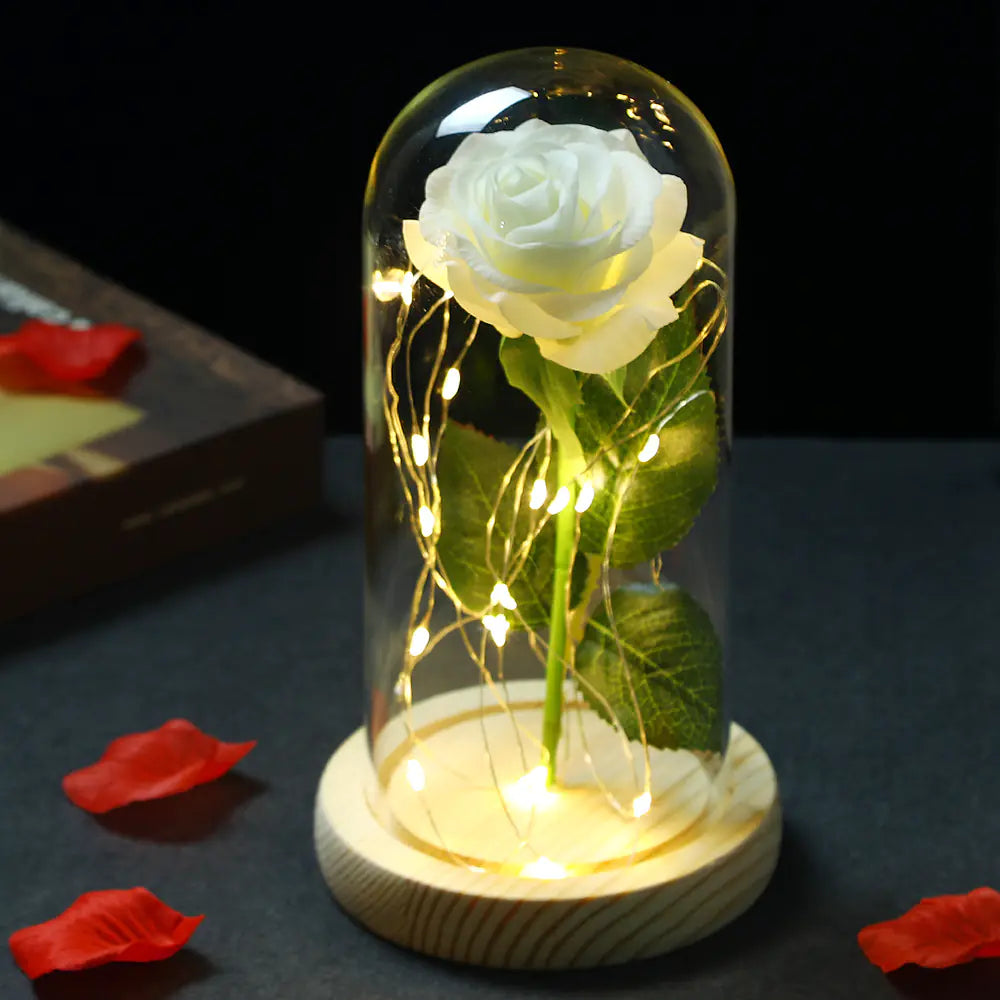 Beauty and the Beast Glass Dome Rose LED Light