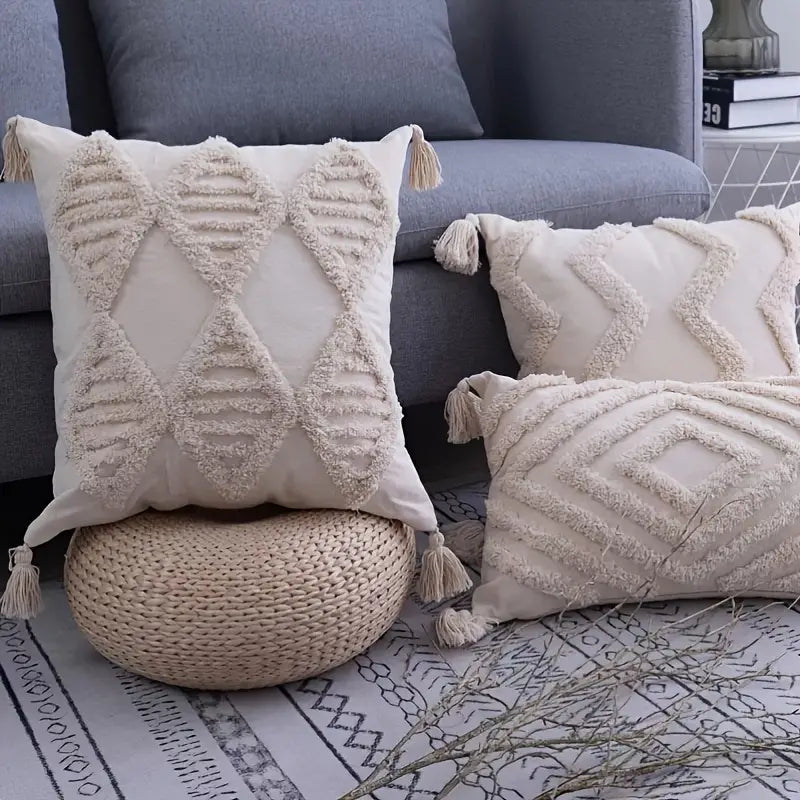 Tufted Throw Pillowcase with Tassels for Home Decor