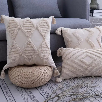 Tufted Throw Pillowcase with Tassels for Home Decor