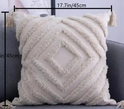 Tufted Throw Pillowcase with Tassels for Home Decor