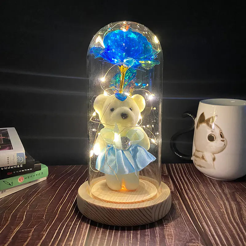LED Glass Dome Faux Gold Foil Rose Eternal Flower