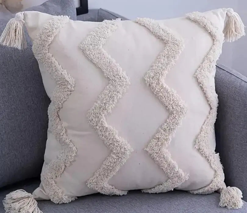 Tufted Throw Pillowcase with Tassels for Home Decor