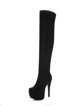 Black High Heeled Over-the-Knee Boots (One Pair)