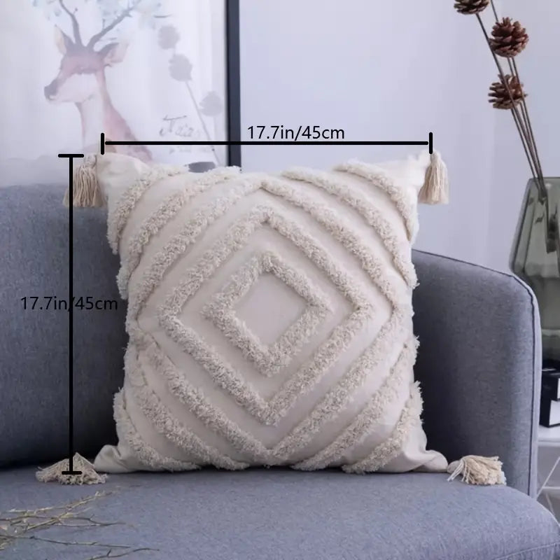 Tufted Throw Pillowcase with Tassels for Home Decor