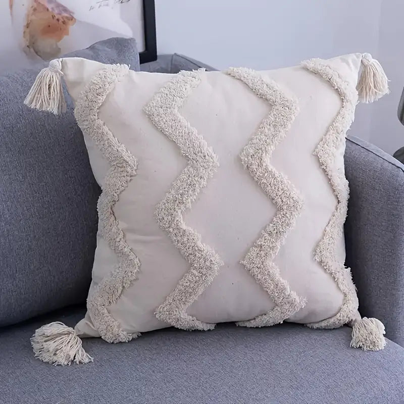 Tufted Throw Pillowcase with Tassels for Home Decor