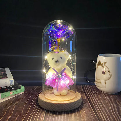 LED Glass Dome Faux Gold Foil Rose Eternal Flower