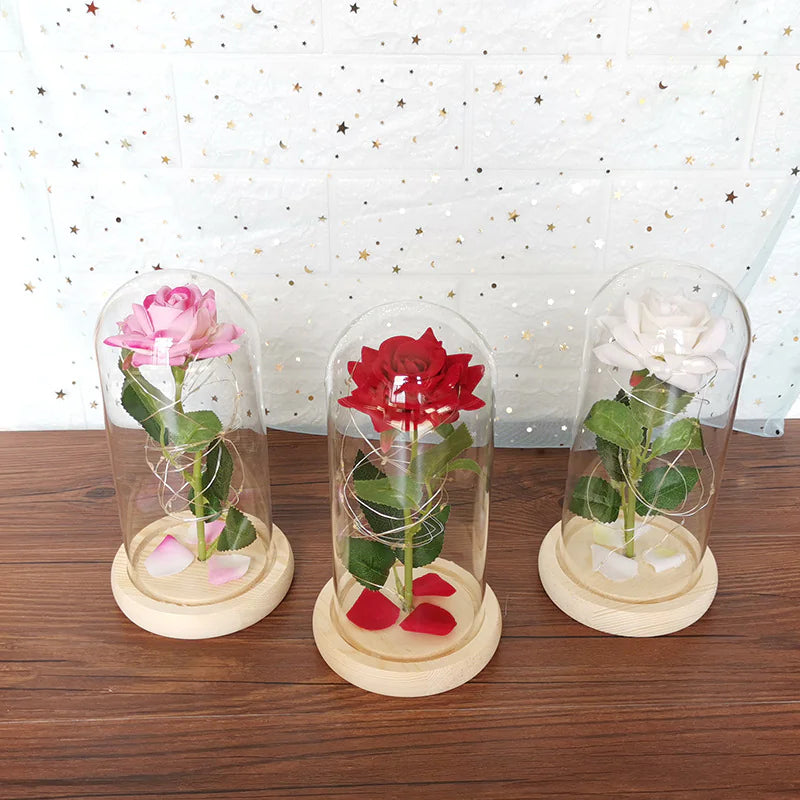 Rose Glass Dome with LED Light Gift Ornaments