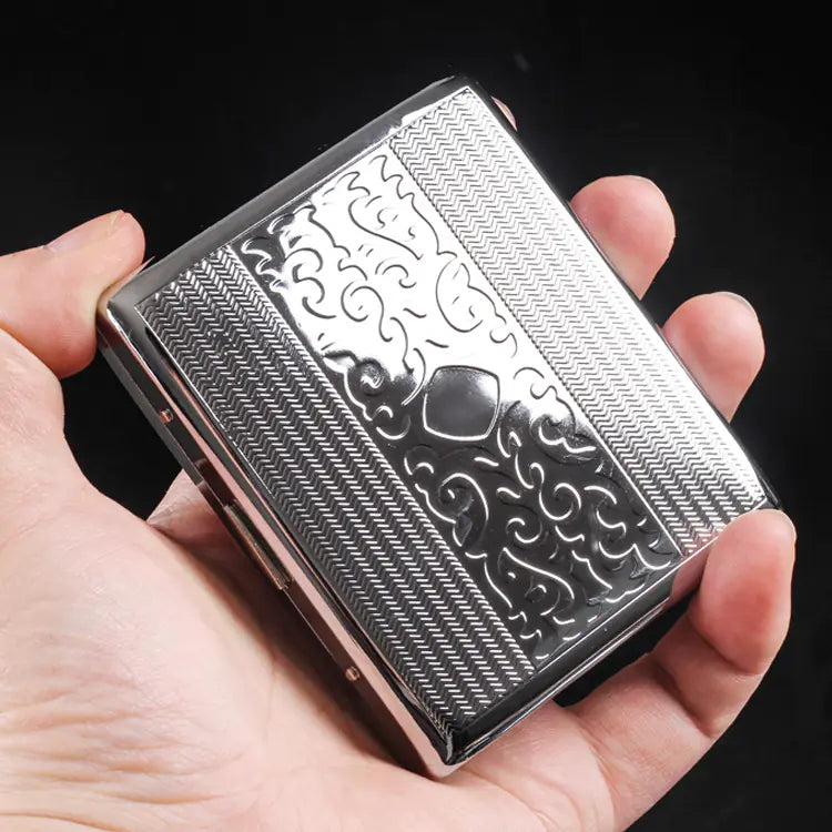 Silver Portable Metal Cigarette Case for 20 Cigarettes