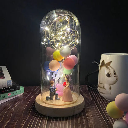LED Glass Dome Faux Gold Foil Rose Eternal Flower