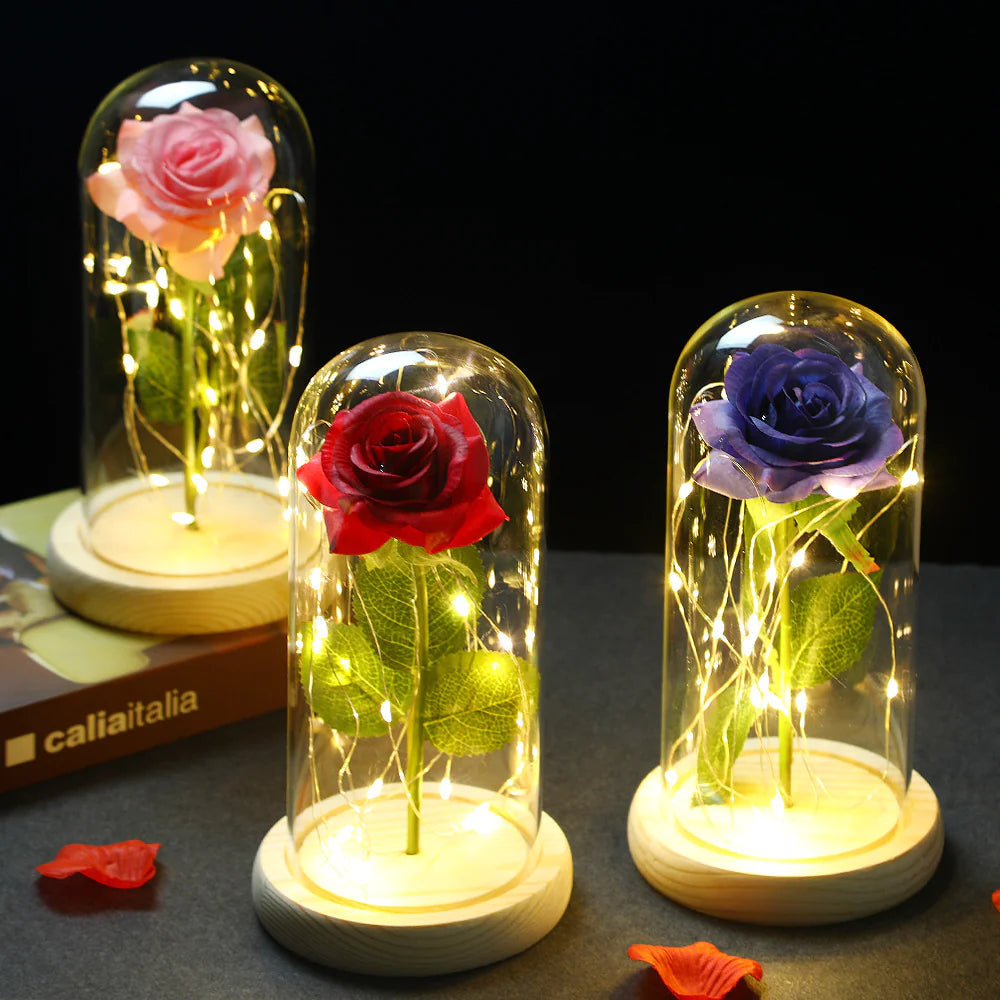 Beauty and the Beast Glass Dome Rose LED Light