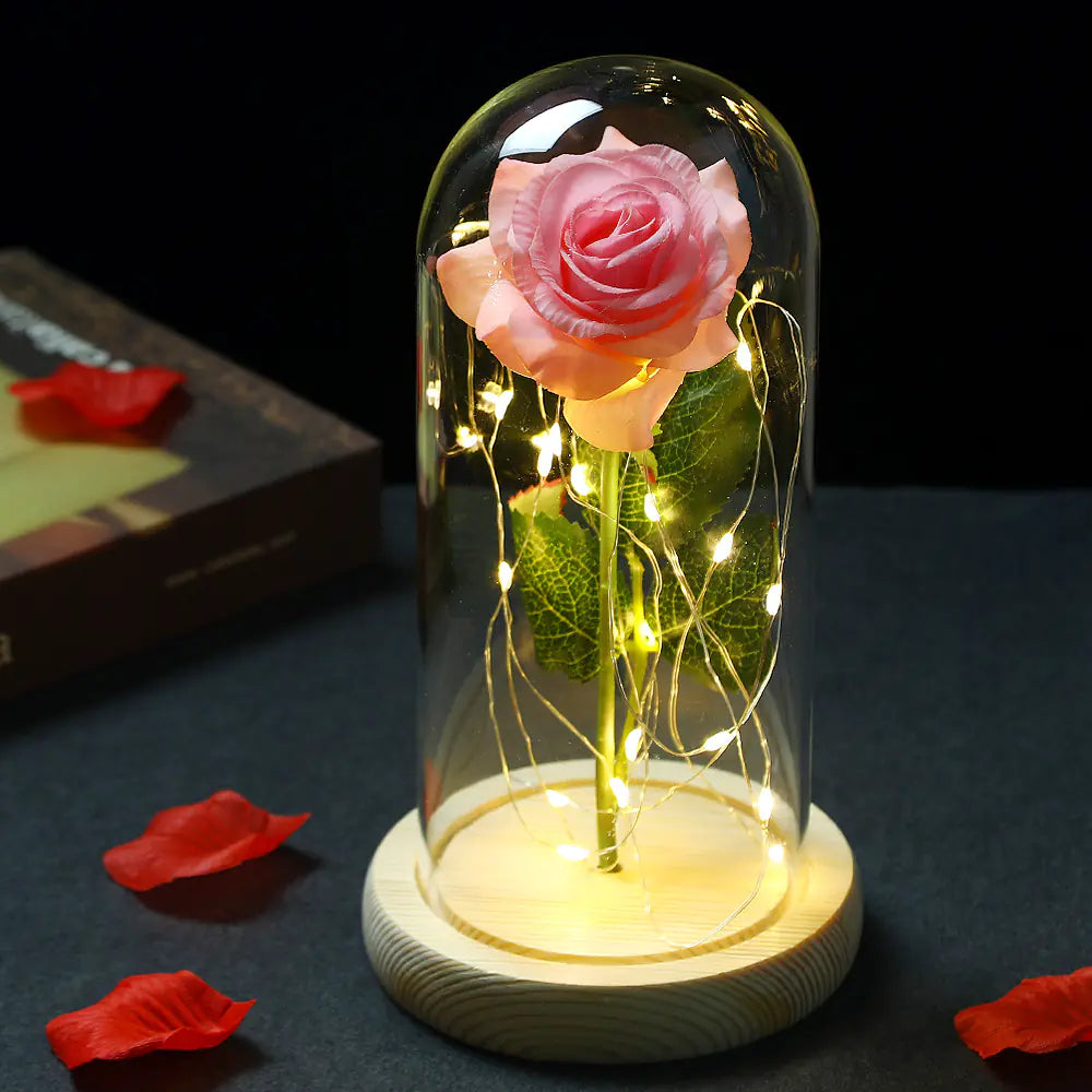 Beauty and the Beast Glass Dome Rose LED Light