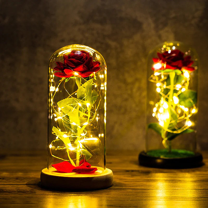 Rose Glass Dome with LED Light Gift Ornaments