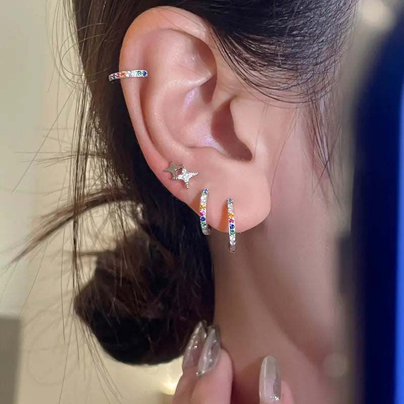 Mini Round Silver Plate Hoop Earrings for Women