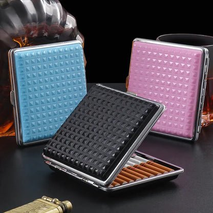 Metal Cigarette Case with Grid Pattern for Men and Women